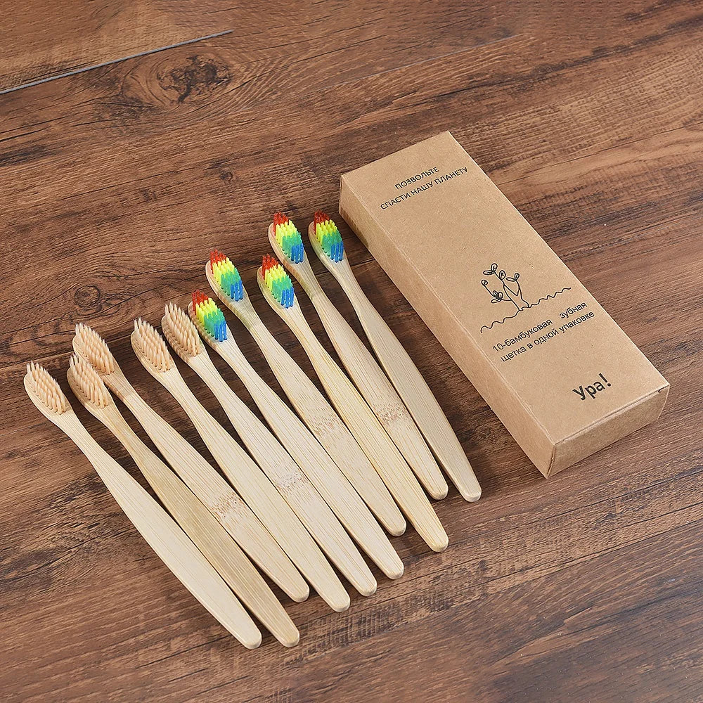 10Pcs Colorful Toothbrush Natural Bamboo Tooth Brush Sets Soft Bristle Charcoal Teeth Eco Bamboo Toothbrushes Dental Oral Care